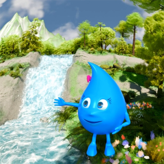 Kropelka na tle rzeki mobilne planetarium Sfera Wiedzy Woda - Tajemnice H2O