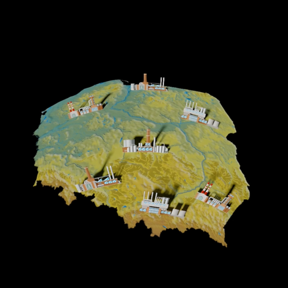 Zanieczyszczenie powietrza. Mobilne planetarium Sfera Wiedzy Mapa Polski fabryki